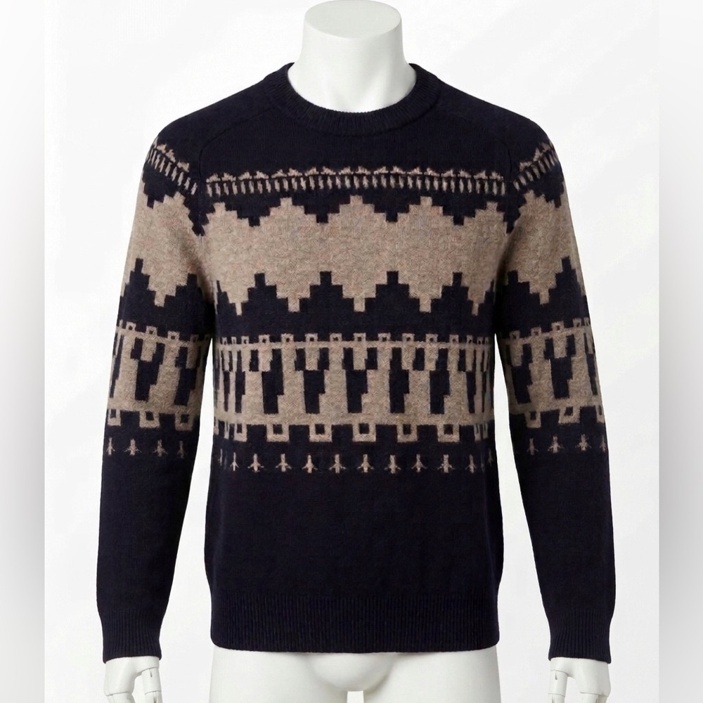 Strellson Navy and Tan Geometric Crewneck Sweater